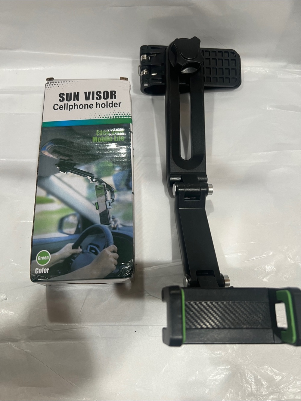 Sun Visor Cellphone Holder - Black with Green Accents